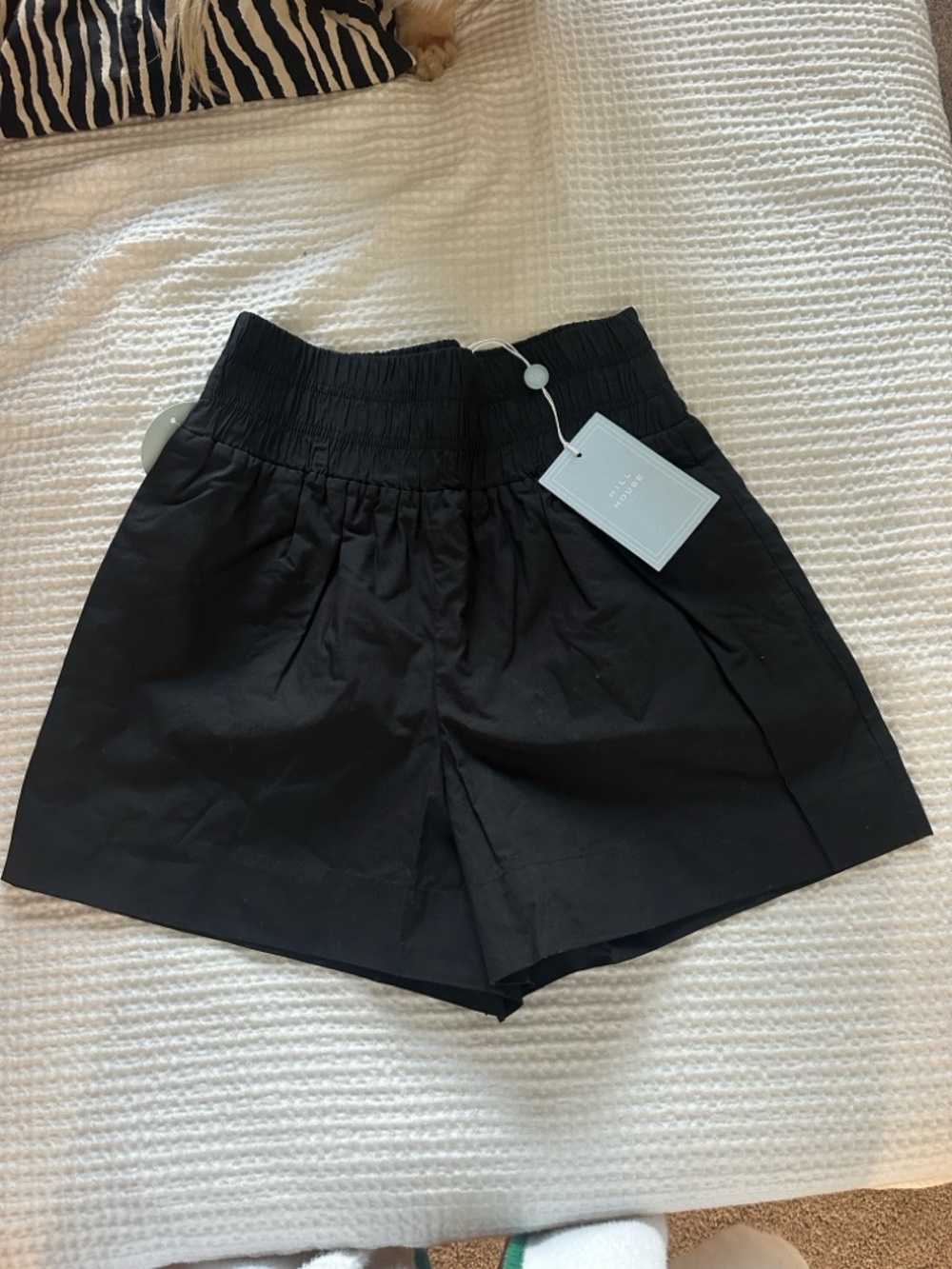 Hill House Black High-Waist Smocked Shorts